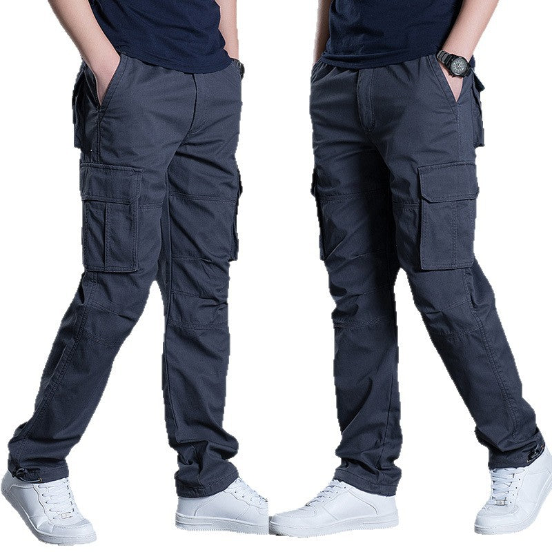 Men's Multi-Pocket Cargo Pants Straight Leg Elastic Waist Outdoor Work Trousers Summer Casual Streetwear Outfit