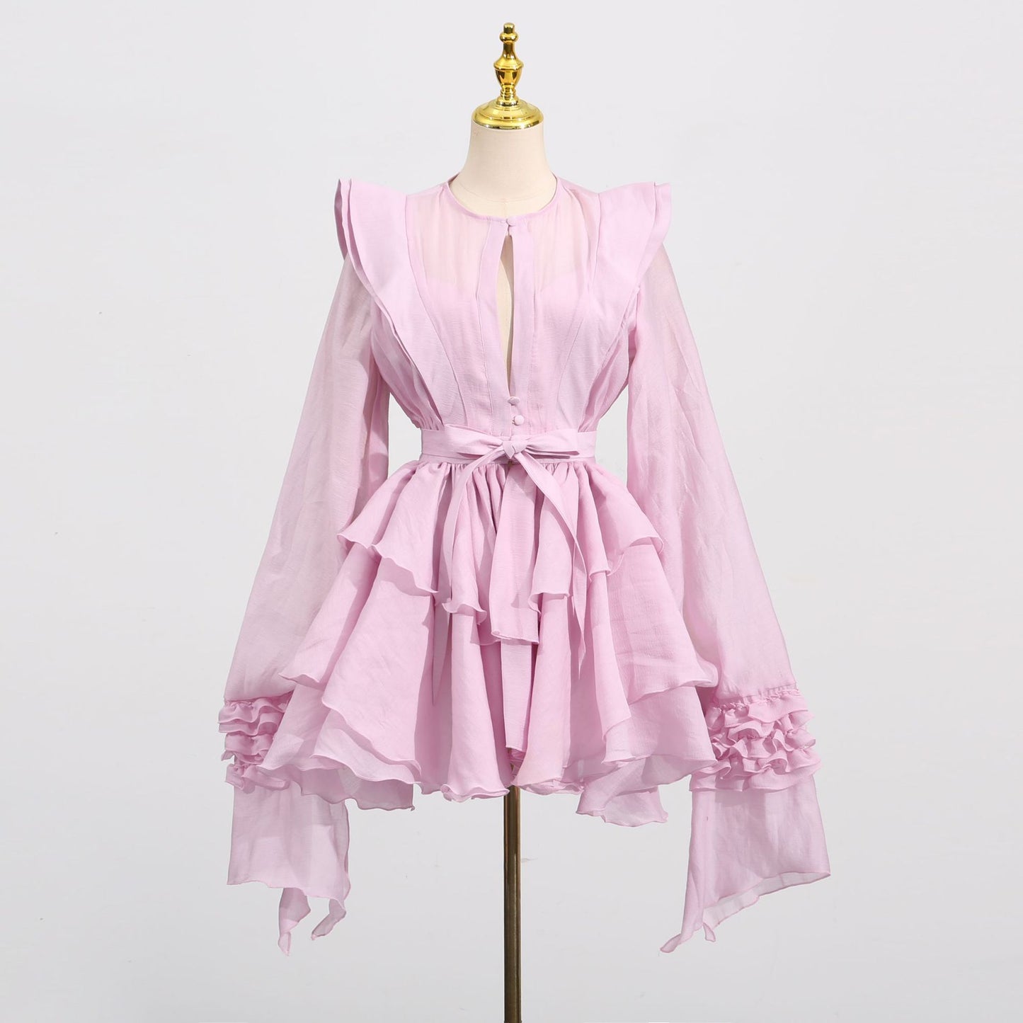 Lotus leaf edge lantern sleeve dress women's autumn new temperament elegant simple casual fashion beach skirt - Seldom Seen Styles