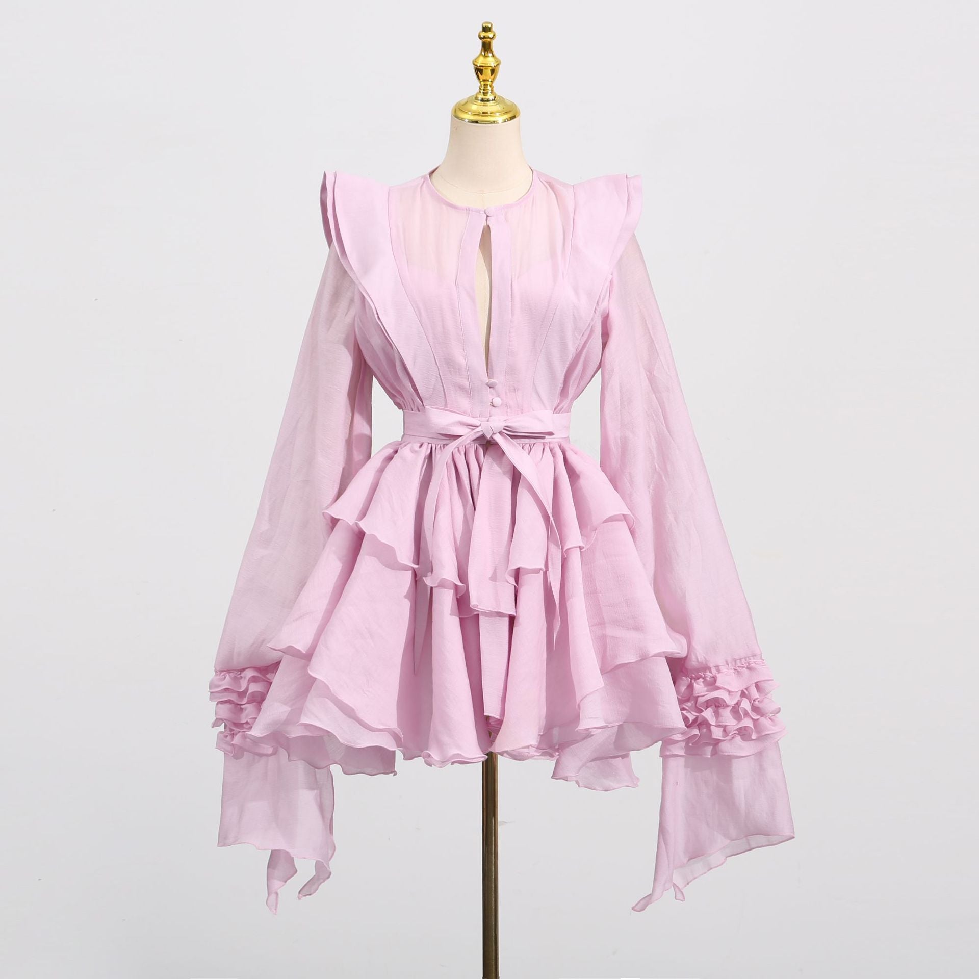 Lotus leaf edge lantern sleeve dress women's autumn new temperament elegant simple casual fashion beach skirt - Seldom Seen Styles