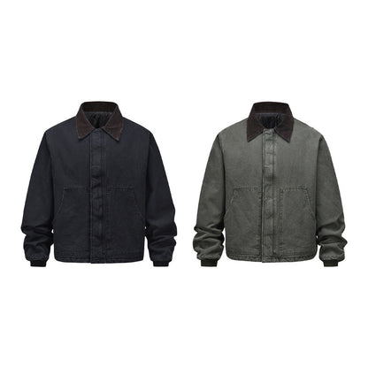 Women's American Retro Washed Vintage Lapel Cotton Puffer Jacket Workwear Warm Couple Winter Casual | Washed Lapel Puffer