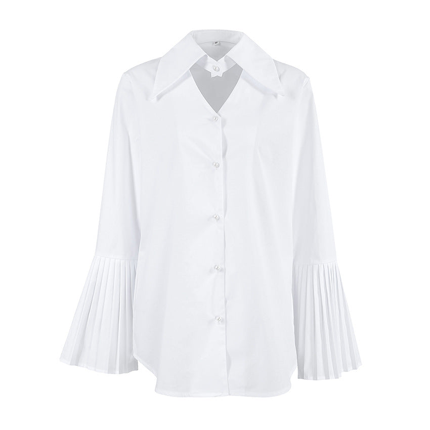 Design sense French teamperament pure cotton horn sleeve shirt spring and summer personalized fashion commuter new shirt - Seldom Seen Styles