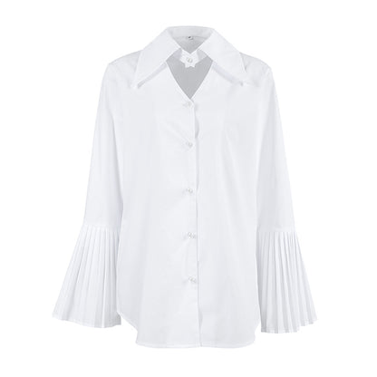 Design sense French teamperament pure cotton horn sleeve shirt spring and summer personalized fashion commuter new shirt