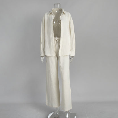 Cotton shirt trouser suit spring and summer new loose long-sleeved shirt casual suit for women