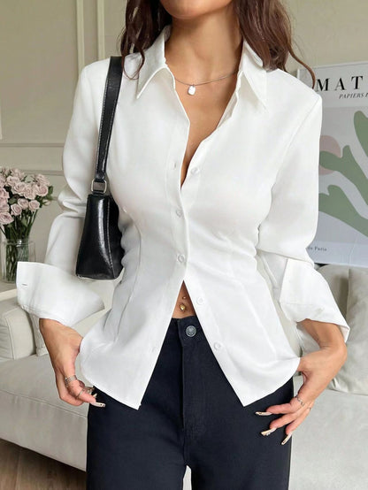 New high-end slim-fitting waist shirt irregular shirt Spice Girl versatile niche design chic top