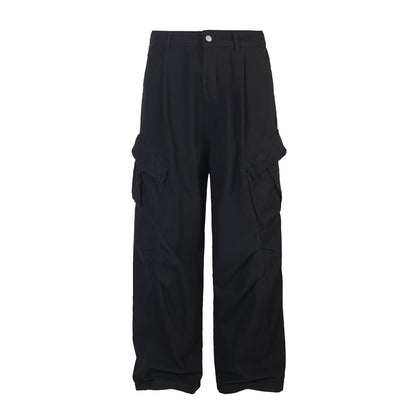 Cargo Wide Leg Pants Multi-Pocket Loose Fit Straight Leg Streetwear Couple Casual Vintage Patchwork Trousers | Cargo Wide Pants