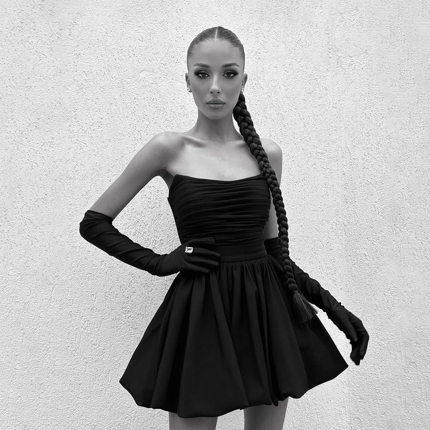 Dress Tube Hepburn Style Pleated Black Tops - Seldom Seen Styles