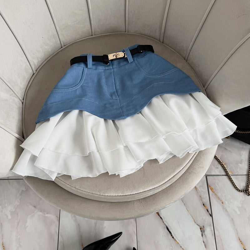 Women's summer new ruffle leaf edge cake skirt small short skirt high waist skirt - Seldom Seen Styles