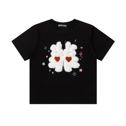 Fluffy Bear Embroidery Graphic T-Shirt Short Sleeve Crew Neck Loose Casual Summer Streetwear Tee | Fluffy Bear Tee