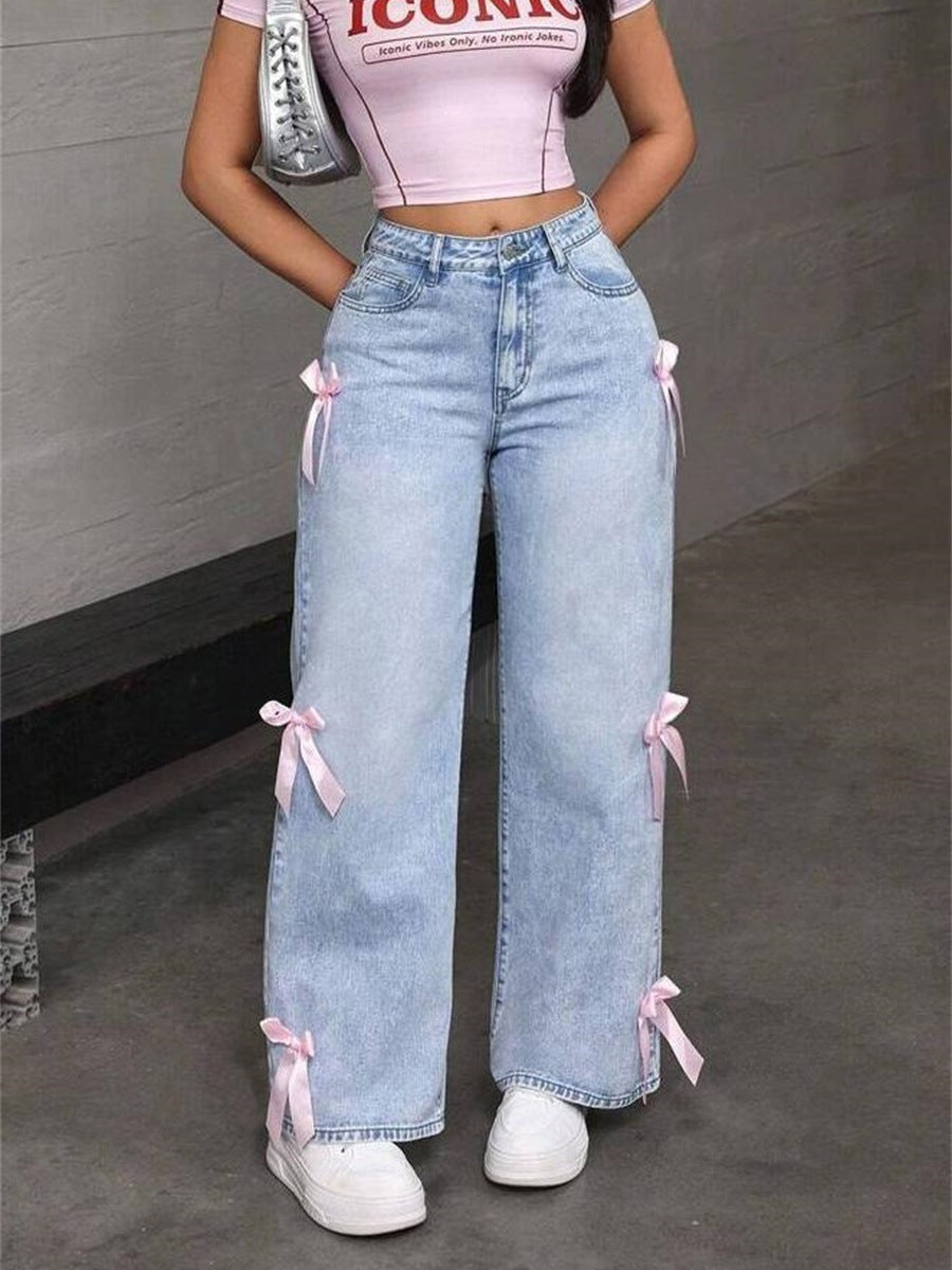 Snowflake Bow Jeans - MYSTERYBOXS