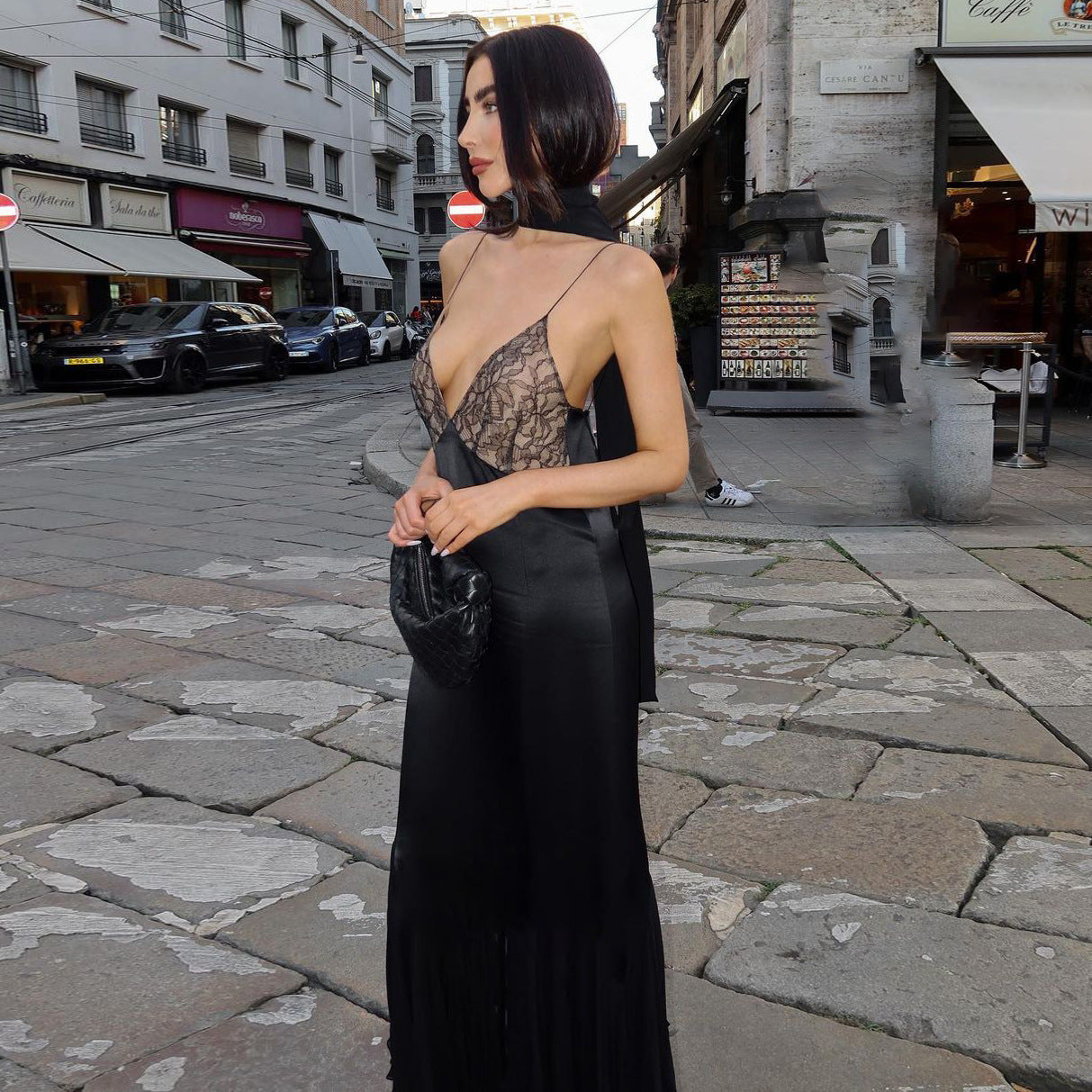 Fashion new splicing lace chest wrap royal sister style sexy slim mesh skirt pendulum suspender dress women - Seldom Seen Styles