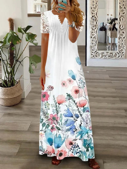 Women's Lace Maxi Dress Long Sleeve Boho Spring Summer Casual Dress