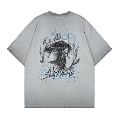 Graphic Print Short Sleeve T-Shirt Rhinestone Diamond Hip Hop Oversized Loose Fit Streetwear Punk Couple Summer Casual Tee | Drip Tee