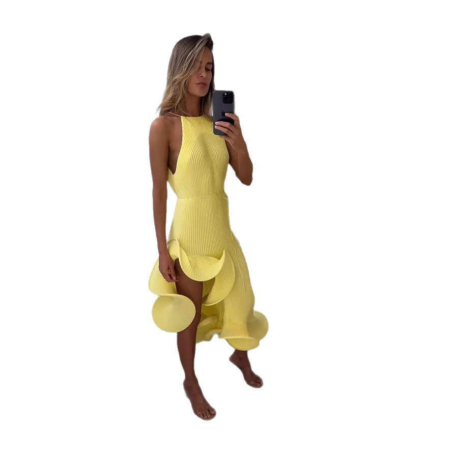 Irregular Ruffled Summer Sexy Sleeveless Lace Up Slim Dresses - Seldom Seen Styles