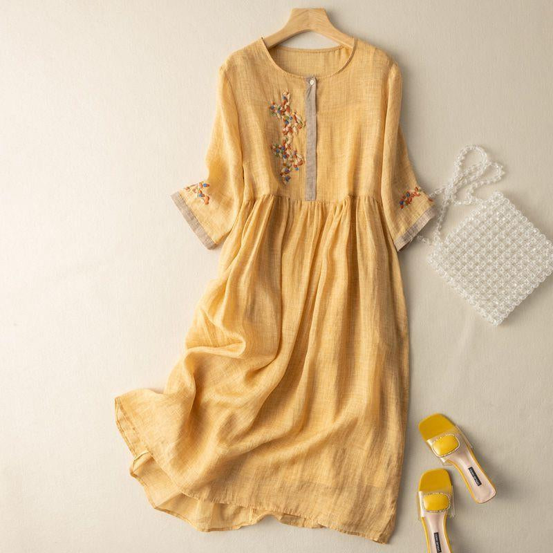 Nova Embroidered Relaxed Midi Dress Signature Line - Seldom Seen Styles