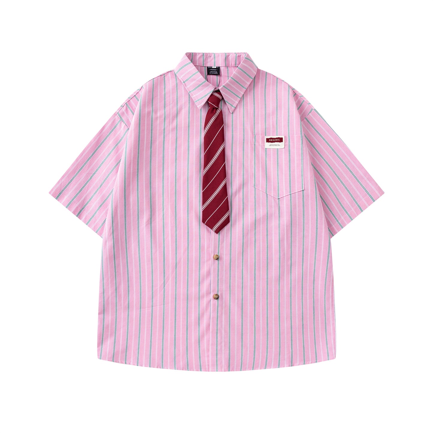 Striped Short-Sleeve Shirt with Tie