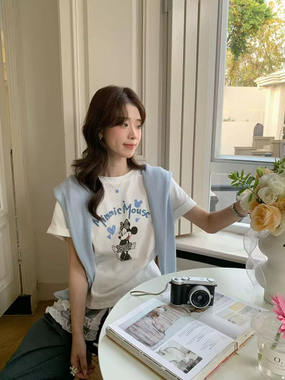 Cute Cartoon Graphic T-Shirt – Korean Style Loose Fit Casual Summer Tee