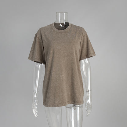 Washed and old short-sleeved T-shirt summer relaxation casual round neck washed polished short-sleeved T-shirt