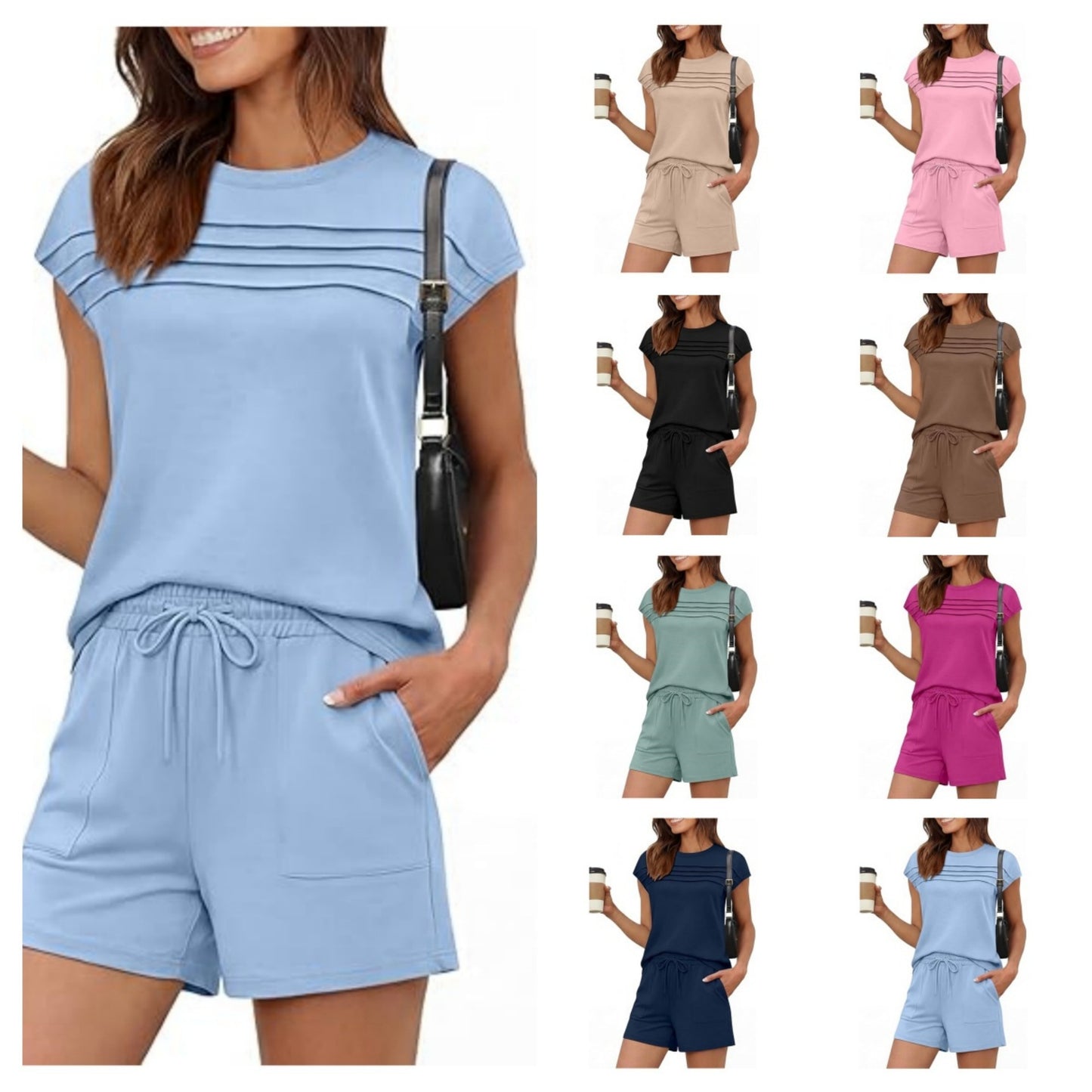 Women's Striped Two Piece Set Casual Loose Fit Crop Top and Shorts Summer Outfit - Seldom Seen Styles