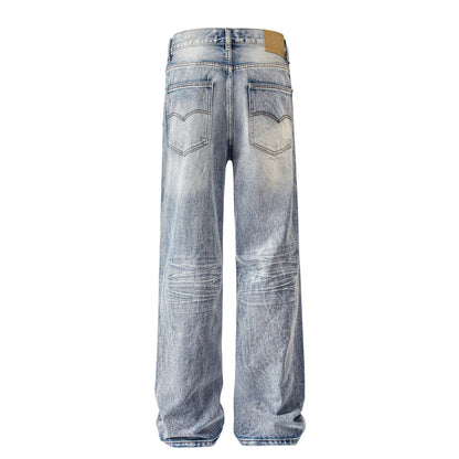Seakoff Vintage Washed Wide-Leg Distressed Jeans
