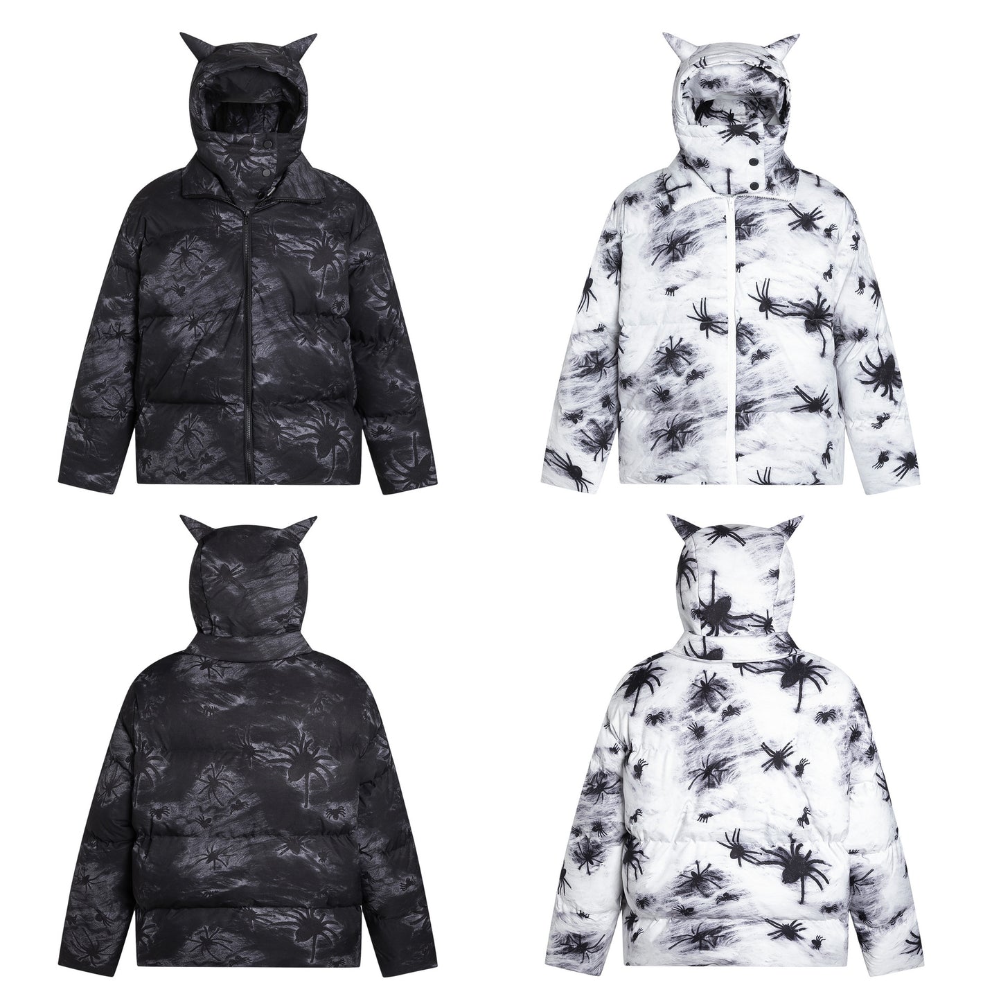 Women's American Street Masked Neckline Hooded Puffer Cotton Jacket Thickened Oversized Winter Coat Unisex Couple | Mask Hood Puffer