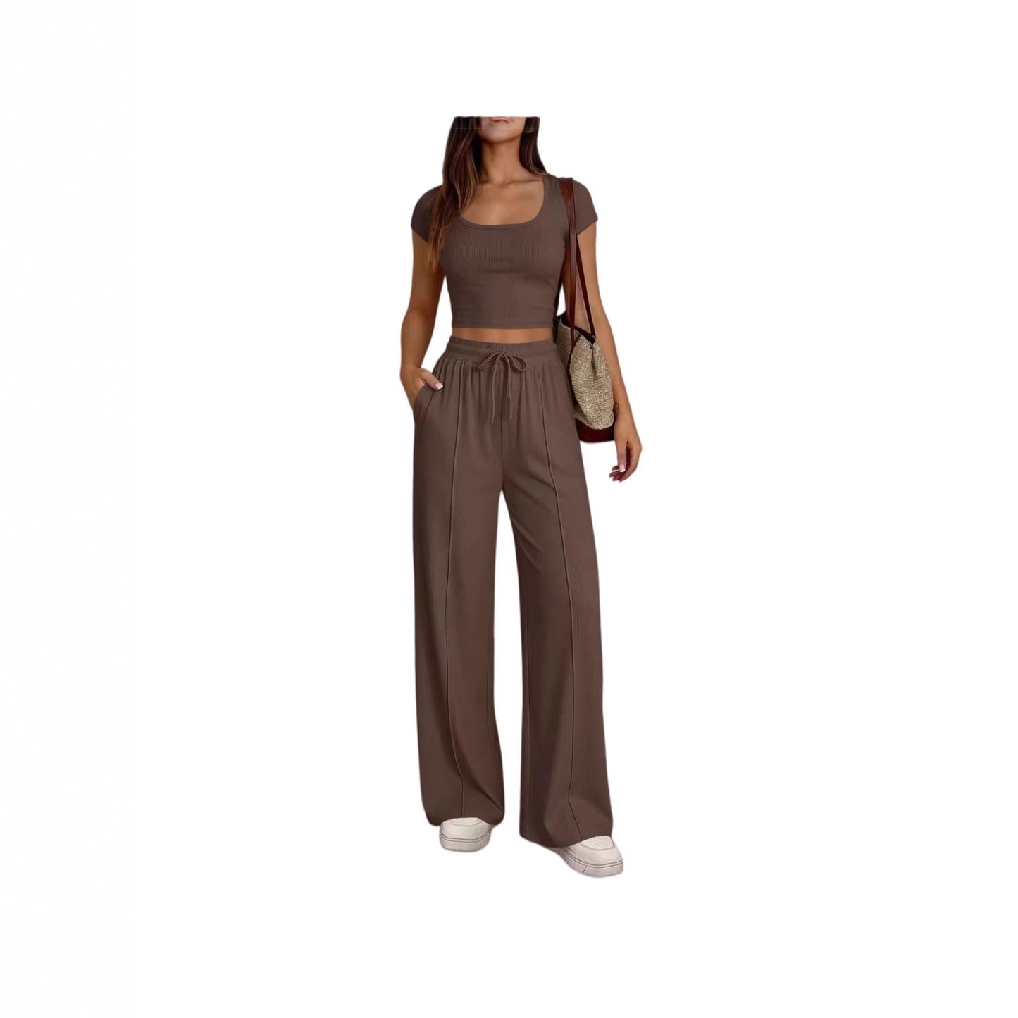 Women's Short Sleeve Slim Two Piece Set Casual Trousers Commuter Suit Summer Vacation Outfit - Seldom Seen Styles