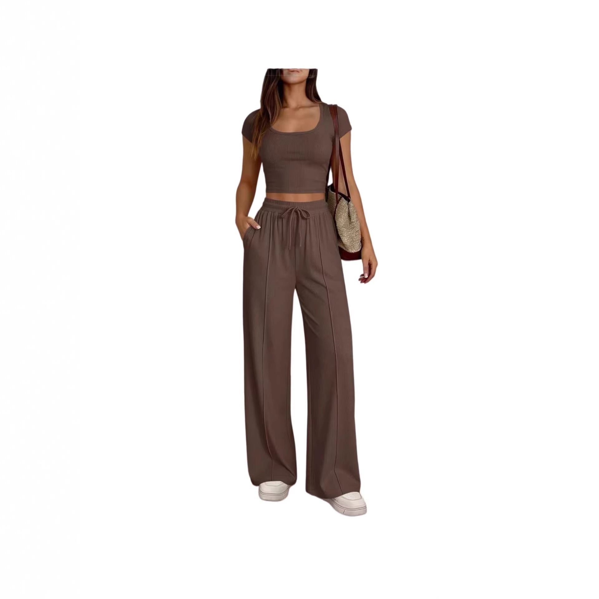 Women's Short Sleeve Slim Two Piece Set Casual Trousers Commuter Suit Summer Vacation Outfit - Seldom Seen Styles