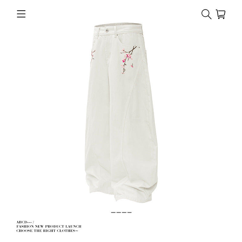 Seakoff Plum Blossom Embroidered Wide-Leg Jeans