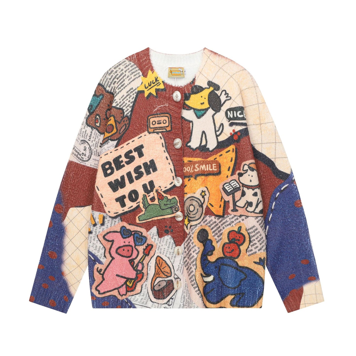Full-Print Cartoon Cardigan Sweater Unisex Loose Fit Cute Kawaii Knit Open-Front Autumn Casual Couple Sweater | Toon Cardi