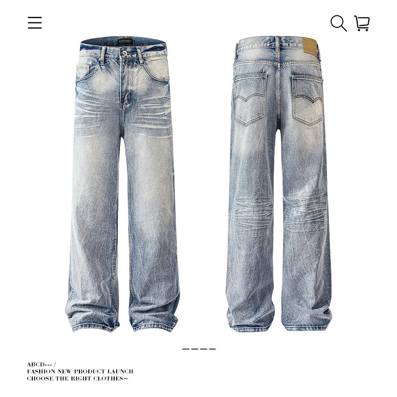 Seakoff Vintage Washed Wide-Leg Distressed Jeans
