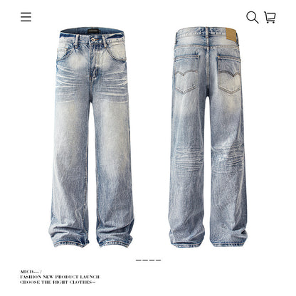 Seakoff Vintage Washed Wide-Leg Distressed Jeans