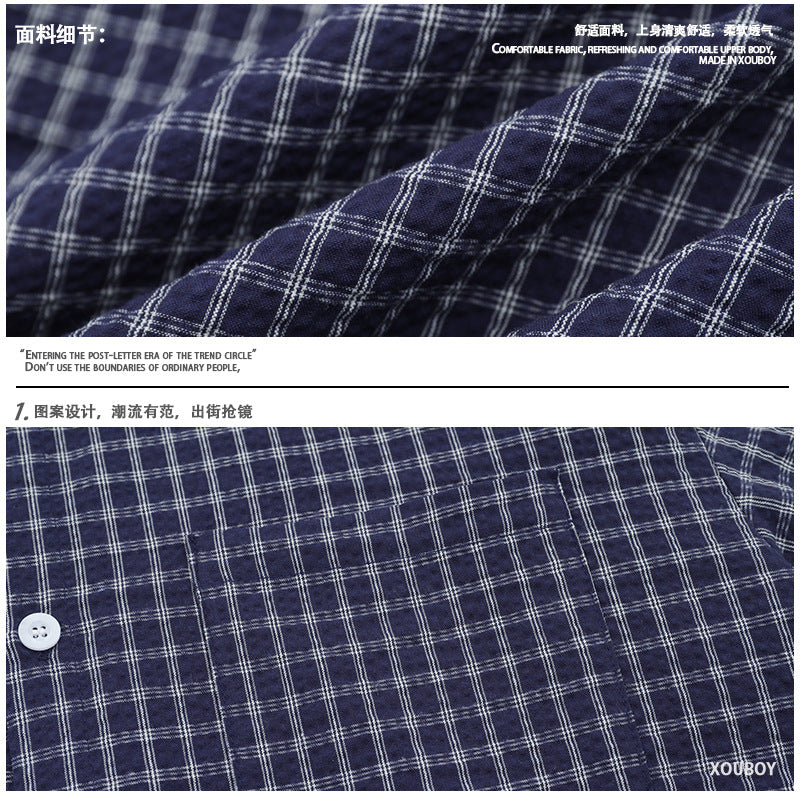 Josiah Cotton Short Sleeve Shirt - Navy Check