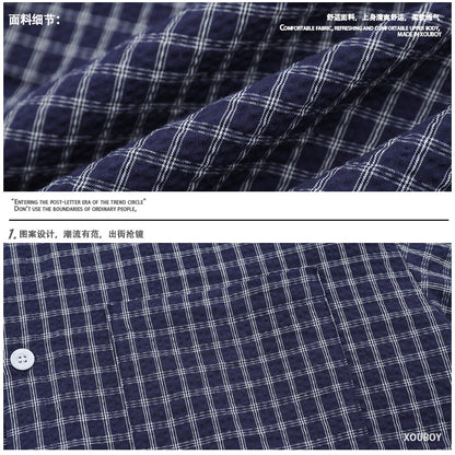 Josiah Cotton Short Sleeve Shirt - Navy Check