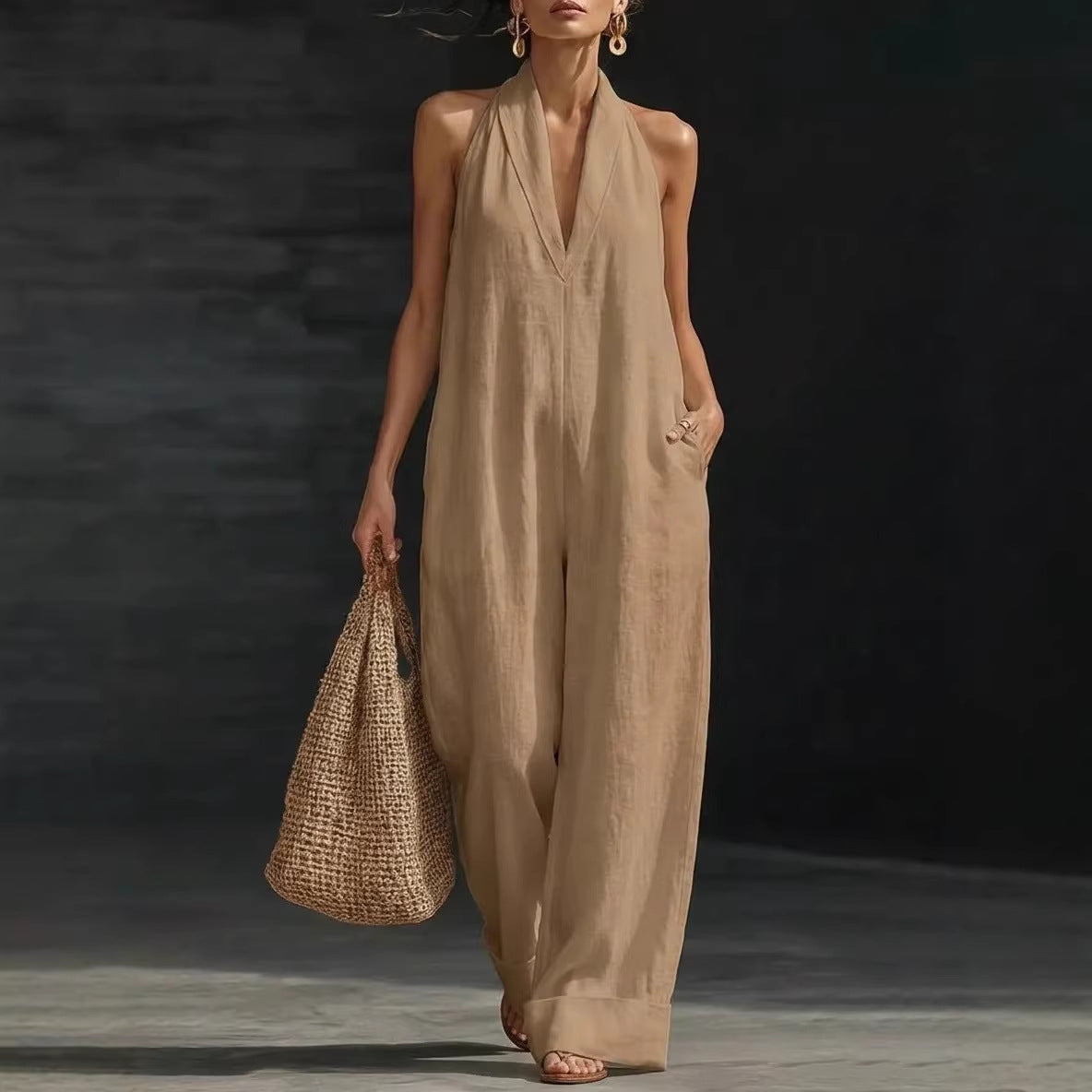 Women's Sleeveless Jumpsuit Elegant Simple Summer Casual Wide Leg Romper Vacation Outfit - Seldom Seen Styles