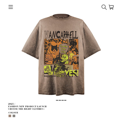 VANCARHELL "Create Your Life" Cat Collage Wash Tee
