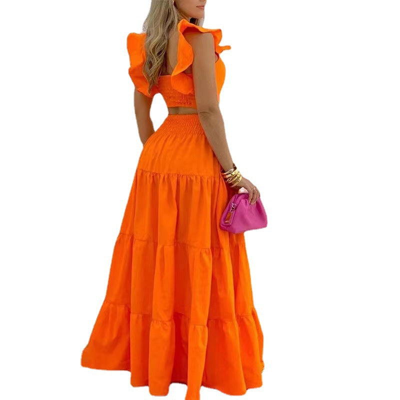 Women's Two Piece Maxi Skirt Set Sleeveless Crop Top Summer Vacation Outfit - Seldom Seen Styles
