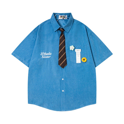 3MODE SISTER Japanese Retro Short-Sleeved Shirt with Tie