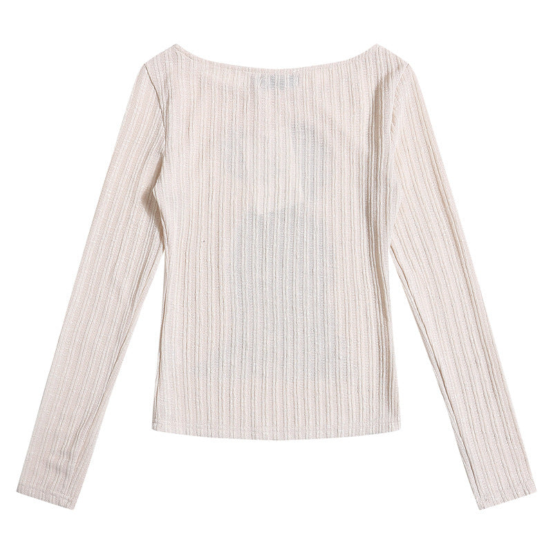 Retro Fluffy Cat Ribbed Knit Long Sleeve Top