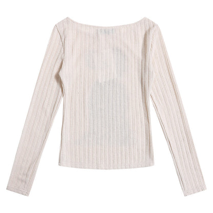 Retro Fluffy Cat Ribbed Knit Long Sleeve Top