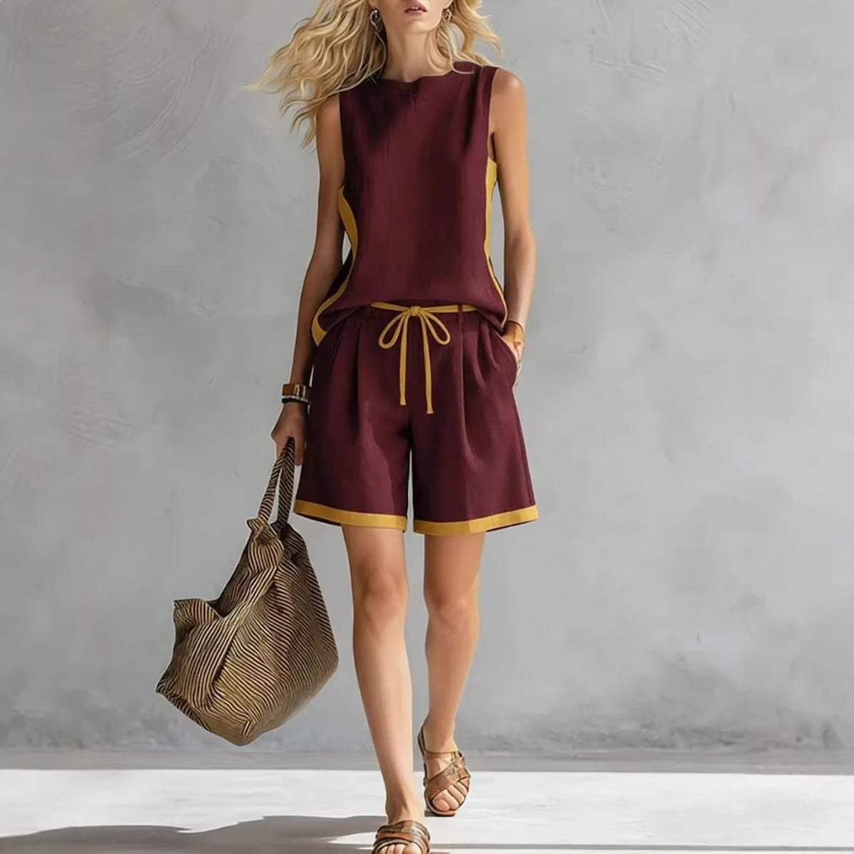 Women's Sleeveless Two Piece Shorts Set Casual Summer Outfit Drawstring Shorts Lounge Set Resort Wear Matching Set - Seldom Seen Styles