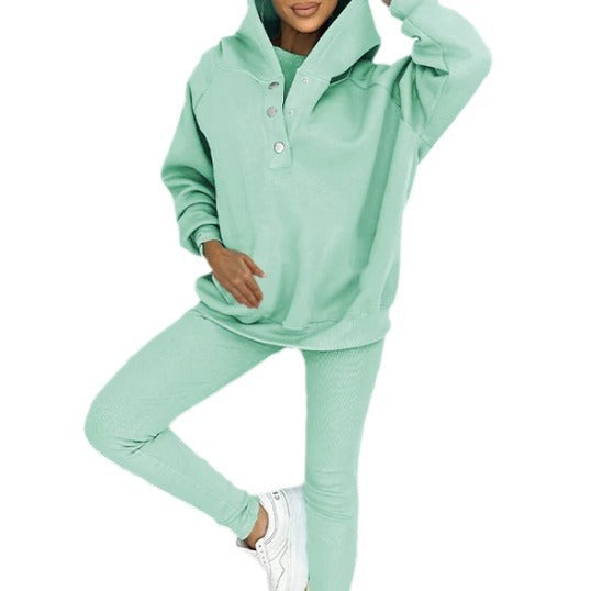 Women's Three Piece Lounge Set Hooded Sweatshirt Tank Top and Leggings Matching Tracksuit Casual Athleisure Outfit