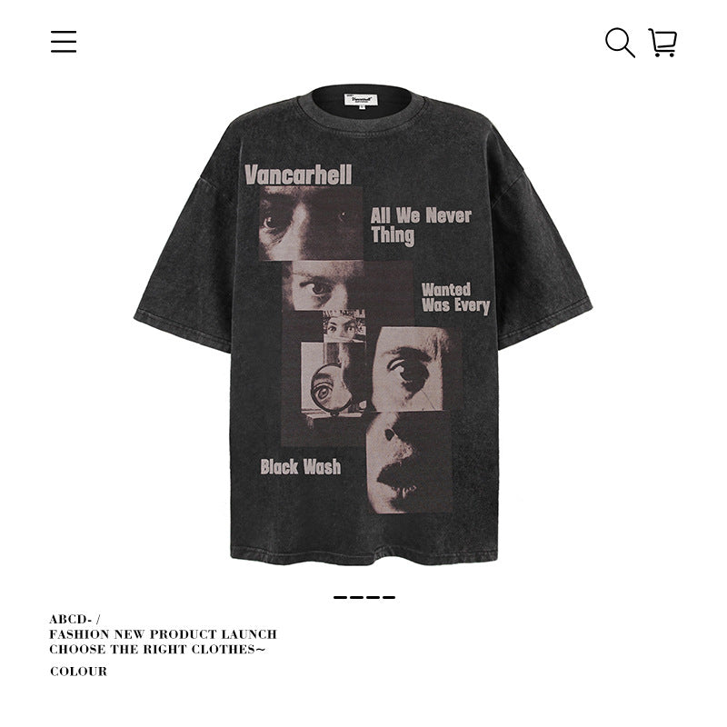 VANCARHELL Infomania Cat Hidden Stroke Black Wash T-shirt
