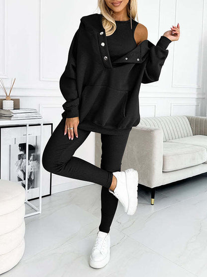 Women's Three Piece Lounge Set Hooded Sweatshirt Tank Top and Leggings Matching Tracksuit Casual Athleisure Outfit
