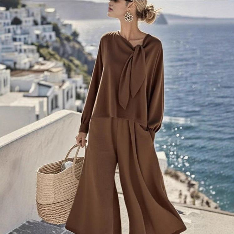 Women's Solid Color Long Sleeve Top Trousers Two Piece Set Fall Casual Chic Outfit Plus Size - Seldom Seen Styles