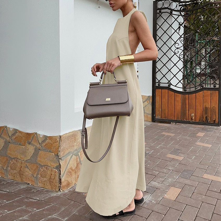 Women's Cotton Linen Maxi Dress Sleeveless Halter Neck Loose Vacation Dress - Seldom Seen Styles