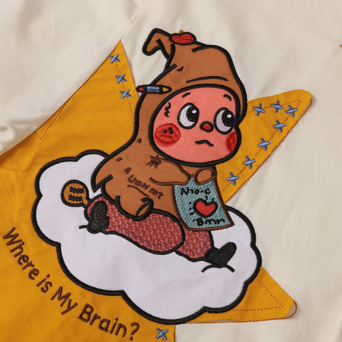 Short Sleeve Contrast Collar Cartoon Star Baby Print Shirt Loose Oversized Japanese Cute Retro Casual Couple Top | Star Baby