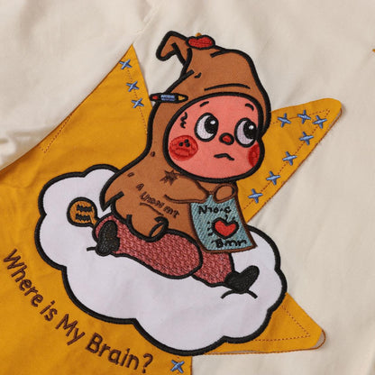 Short Sleeve Contrast Collar Cartoon Star Baby Print Shirt Loose Oversized Japanese Cute Retro Casual Couple Top | Star Baby