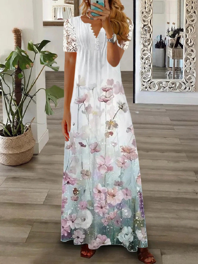 Women's Lace Maxi Dress Long Sleeve Boho Spring Summer Casual Dress - Seldom Seen Styles
