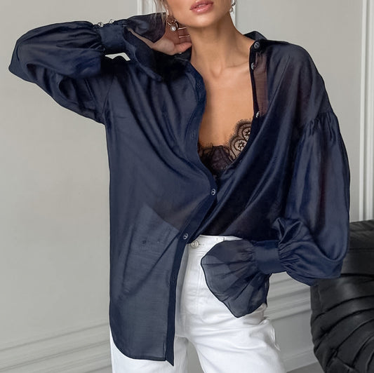 New perspective long-sleeved shirt women's design sense personality fashion temperament casual European and American commuter shirt - Seldom Seen Styles