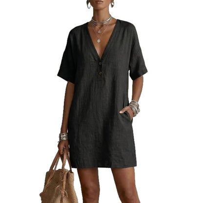 Women's V Neck Casual Summer Dress Loose Fit Fashion Vacation Dress