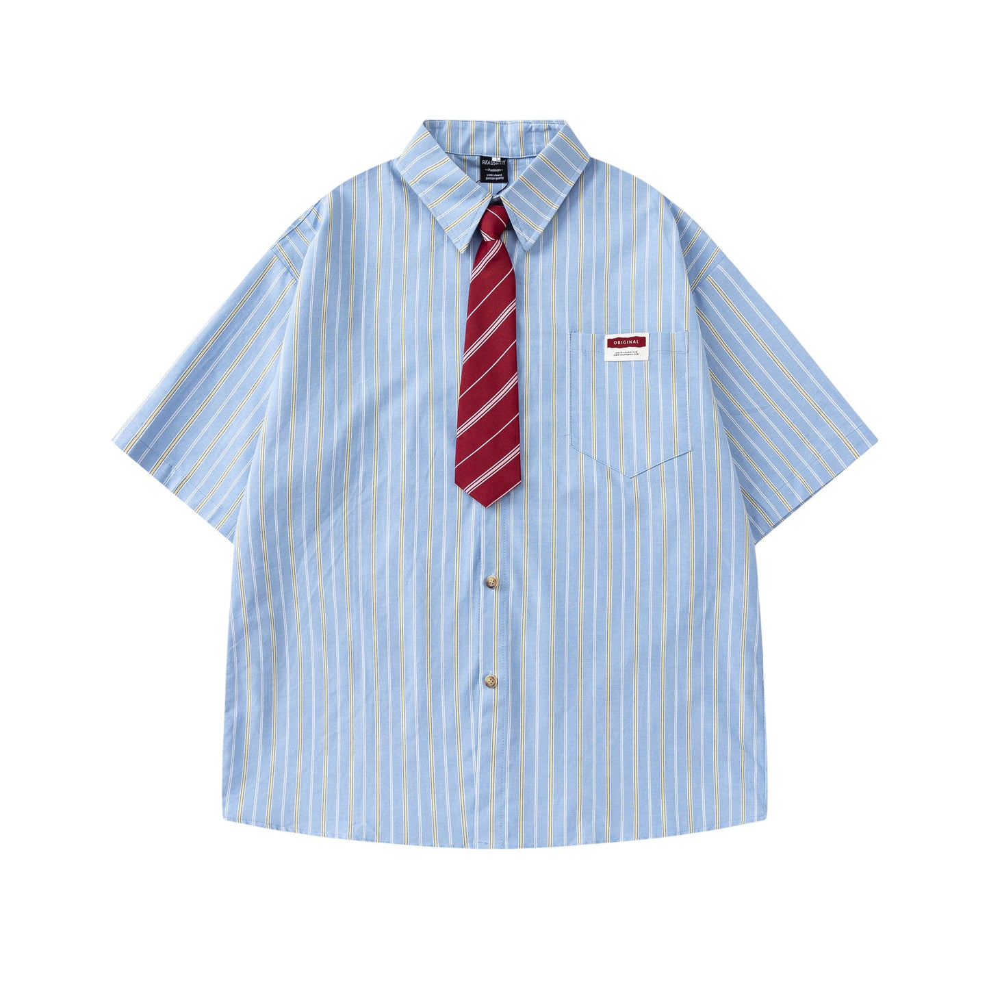 Striped Short-Sleeve Shirt with Tie
